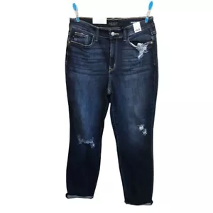 Judy Blue Dark Denim Distressed Boyfriend High Waist Cropped Pants - Picture 1 of 3