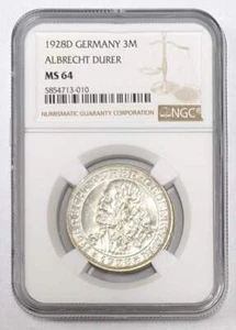 1928 D Germany 3 Mark Albrecht Durer NGC MS 64 - Picture 1 of 3