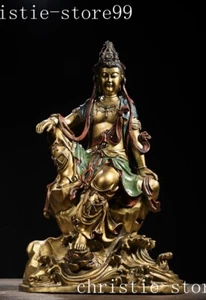 18.4" China Buddhism bronze Gilt painted freedom Kwan-Yin goddess Buddha statue - Picture 1 of 9