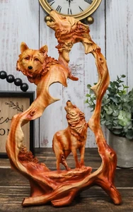 Ebros Large Rustic Faux Wood Wildlife Scene Howling Wolf Pack Figurine 12.5"H - Picture 1 of 12