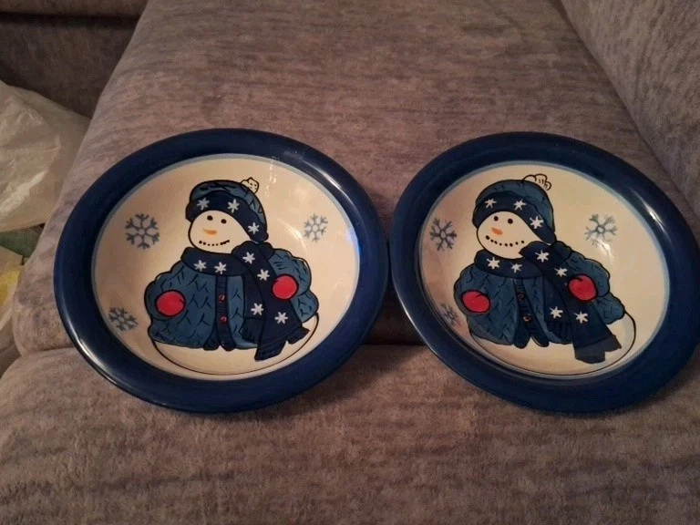  "2 platos de invierno Libbey muñeco de nieve 10,25"" azul plato de cena de Navidad copos de nieve" Foto 1 de 1