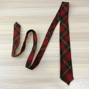 Vintage Wool Maple Leaf Tartan Tie Mens Red Skinny Holiday Fall Fringe FORSYTH - Picture 1 of 11