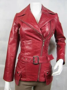 Feminin Touch Damen TR-253 weinrot Glasur Leder schmale Passform Bikerjacke - Bild 1 von 7
