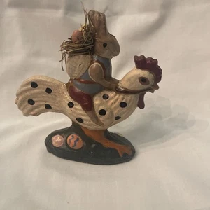 Bisque Folk Art Rabbit Riding Chicken - Picture 1 of 5