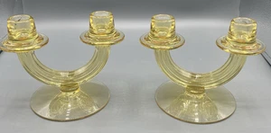 Fostoria Art Deco Topas Double Light Glas Kerzenständer #2447 - Bild 1 von 11