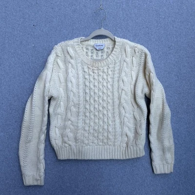 bebe Sweater Womens Large Ivory Cable Knit Crewneck Chunky Fisherman Aran Winter - Image 1 of 4