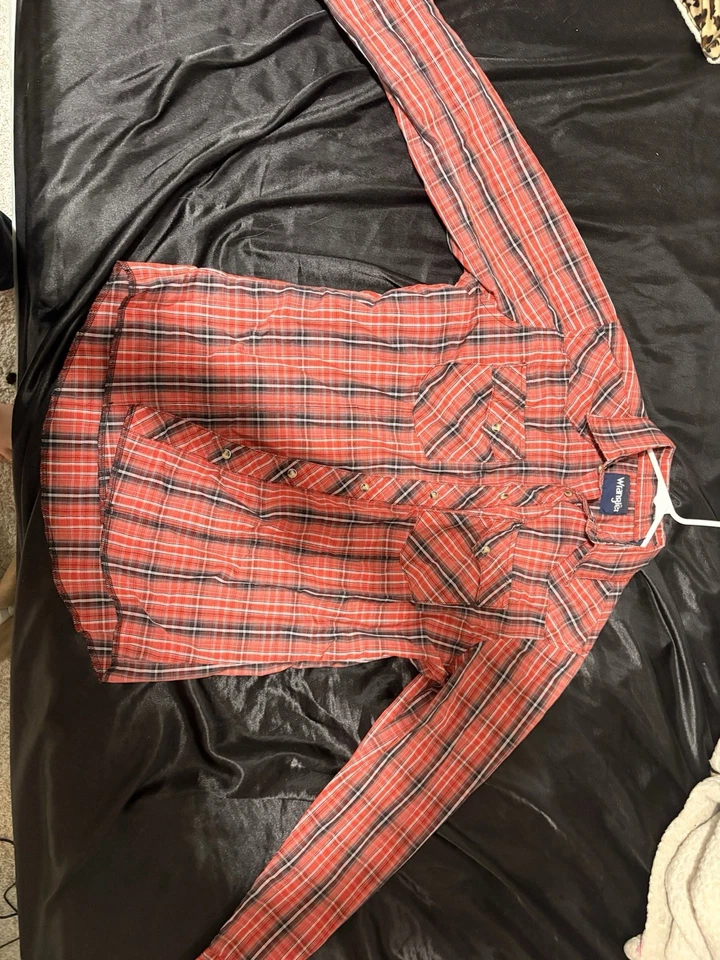 Wrangler 衬衫 Youth XL 超大号红色格子按扣长袖 — 第 1/1 张图片