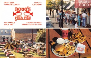 Doug's Fish Fry Skaneateles NY De Colección Publicidad postal restaurante comedor años 80 - Imagen 1 de 2
