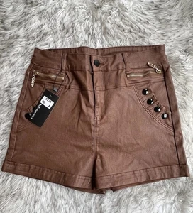 Apperloth A Faux Leather Brown Womens Shorts New. - Picture 1 of 6