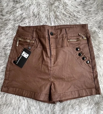 Apperloth A Faux Leather Brown Womens Shorts New. - Image 1 of 4