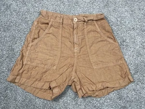 Enza Costa Damenshorts Small 1 braun 100 % französisches Leinen 4 Zoll Boho Strand klassisch - Bild 1 von 8