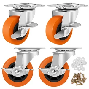 Caster Wheels, 3 Inch Casters Set of 4, Heavy Duty Caster with Brake, Locking... - Picture 1 of 7