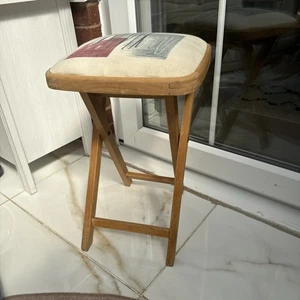 Vintage foldable Tall STOOL Seat Wooden-H 50 x Top 32cm - Picture 1 of 19