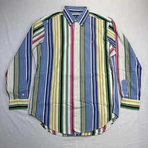 Vintage Ralph Lauren Button-Down Shirt Retro Rainbow Striped Muticolor Mens L - Picture 1 of 12