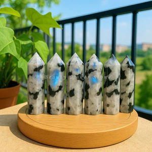 Natural Rainbow Moonstone Obelisk Tower Stone, Gemstone Tower ,Meditation Minera - Picture 1 of 6