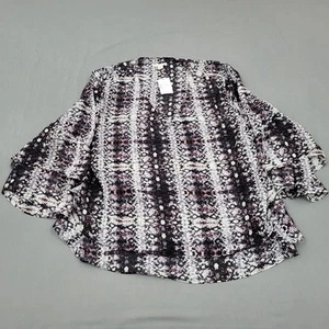 Cato Blouse Womens Size XL 3/4 Bishop Sleeve Sheer V Neck Snake Pullover Black - Picture 1 of 15