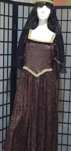 RENAISSANCE MEDIEVAL PRINCESS GOWN & CROWN/VEIL-2 PC COSTUME BROWN PANNE-MEDIUM - Picture 1 of 10