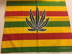 RASTA WITH BLACK MARIJUANA LEAVE BANDANA100% COTTON. - Picture 1 of 4