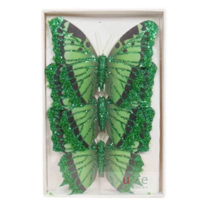 Feather Butterfly Pack of 3 Emerald 12cm Christmas Ornament Decoration - Picture 1 of 1