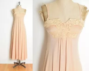 vintage 70s dress nude crochet hippie boho disco goddess maxi sun dress XS - Picture 1 of 10