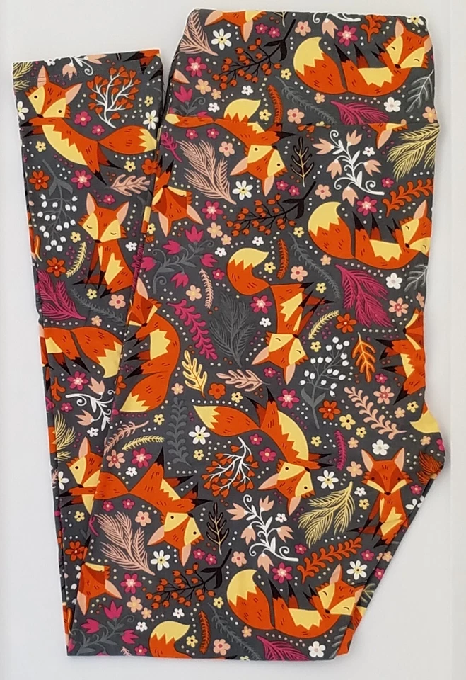 OS LuLaRoe One Size Leggings Fox Foxes Floral Woodland Nature Rare ! U01 - Image 1 of 4
