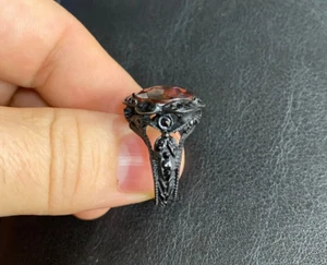 Men's Vintage Black /w Amber stone Ring Steel Retro Jewelry Ring van crow style - Picture 1 of 6