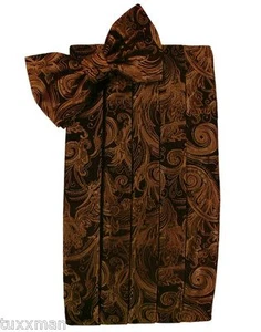 NEW Men's Cardi Cognac Brown Paisley Tuxedo Cummerbund Bow tie Hankie.TUXXMAN - Picture 1 of 2