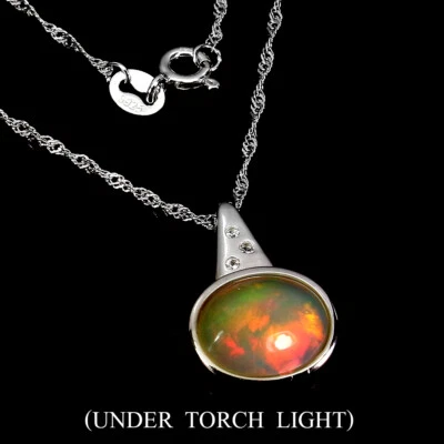 925 Argento Sterling Collana Ovale Opale di Fuoco 11x9mm Topazio Bianco Gemma - Immagine 1 di 4