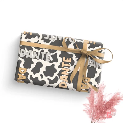 Personalized Gift Wrapping Paper Roll 24 with Name Cow Animal Print Gift Wrap - Image 1 of 4