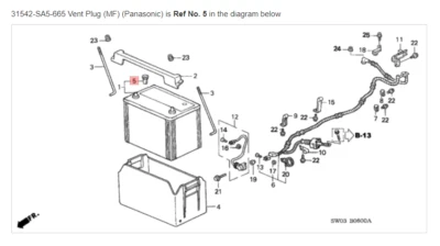 HONDA ACURA GENUINE OEM NSX Vent Plug (MF) (Panasonic) Battery ☆ 31542-SA5-665 ☆ - Image 1 of 3