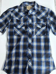Wrangler Men S Regular Fit Western Shirt Snap Button - Blue Plaid - Picture 1 of 7