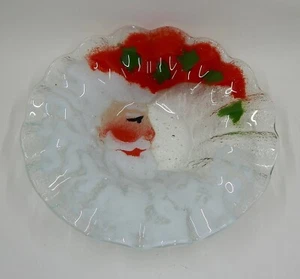 Santa Claus Crescent Fused Glass Dish Bowl Ruffled Edge - Picture 1 of 8