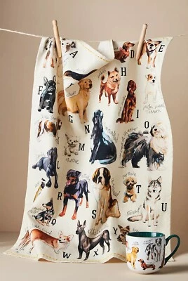 Anthropologie Dog Breeds A-Z Dish Towel NEW - Image 1 of 3
