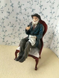 Dolls House Man GRANDFATHER/Pipe Old Style Resin SITTING Figure 1:12 Scale - Picture 1 of 4