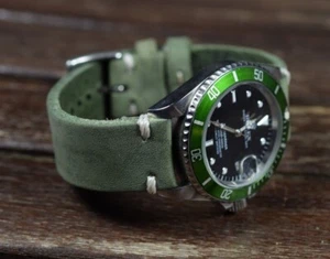 UHRENARMBAND 22 20 18 MM LIMATUS GRÜN II ECHT NATUR LEDER MA STRAP VINTAGE BAND - Picture 1 of 12