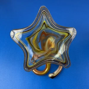 Früher mundgeblasene Kunstglas Tulpete Vase orange grün gebrannt Wirbel Spulenfuß - Bild 1 von 8