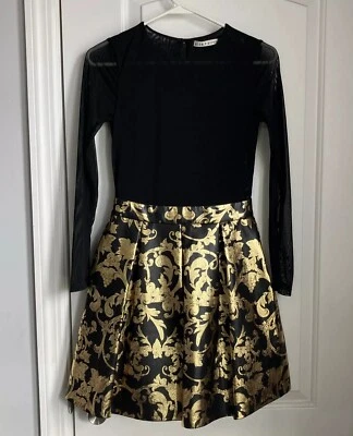 Alice + Olivia Chara Mesh & Faux Vegan Leather Mini Dress Florence Brocade Sz 0 - Image 1 of 4