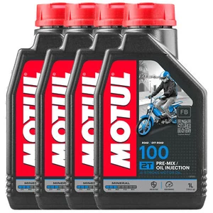 MOTUL 2T 100 Pre Mix Injection Oil 2 Stroke Motorcycle Mineral Off Road 1L x4 - Picture 1 of 3