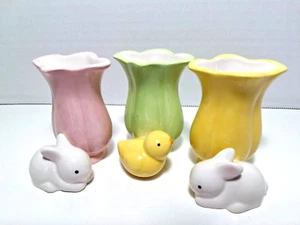 Hallmark Easter Mini Bud Vases Set of 3 Bunnies & Chick 3" Pastel Colors Boxed - Picture 1 of 11