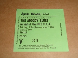 Moody Blues 1984 Apollo Theatre, Oxford Concert Ticket - Imagen 1 de 1