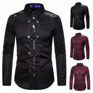 Men's Retro Style Gothic Steampunk Shirt Rivet Long Sleeve Tops Button Front NEW - Picture 1 of 13