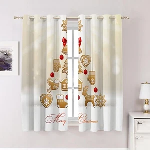 Christmas Tree Bedroom Curtains, Christmas Gingerbread Holiday Greetings Blac... - Picture 1 of 6