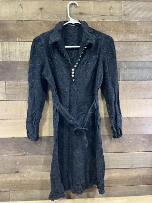 Antique Victorian Black Lace Button Up Collar Dress  - Image 1 of 4