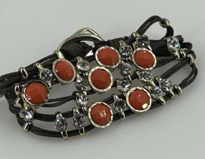 Pulsera Juicy Couture para mujer marrón cordones multihilo diamantes de imitación naranja y transparentes Foto 1 de 4