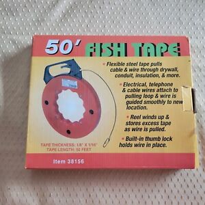 CenTech 50'-Foot Fish Tape Steel Pull Rewind Reel Thumb Lock Wire Cable 1/8x1/16