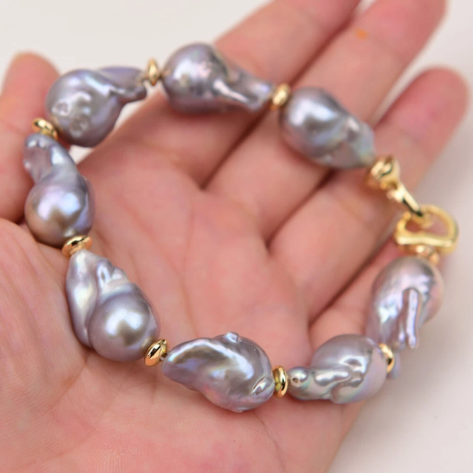 Natural Big Cultured Gray Keshi Baroque Pearl Necklace Bracelet Earrings Sets - Image 1 of 1