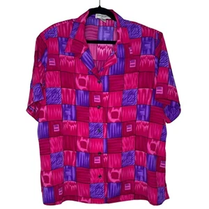 Blusa Top con botones manga corta estampado abstracto Notations de colección para mujer 2X - Imagen 1 de 6