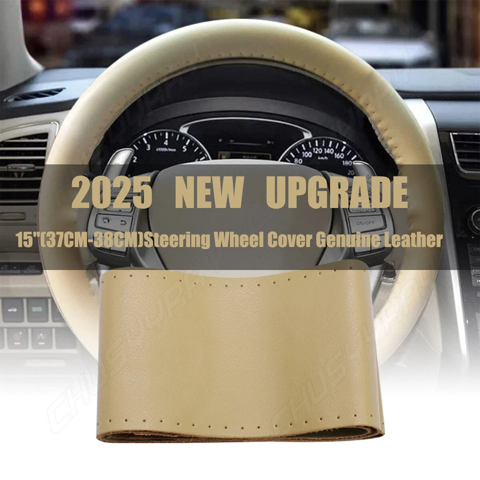 15-дюймовый чехол на руль из натуральной кожи для CADILLAC бежевый новый - Изображение 1 из 4