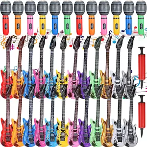 24 Pcs Colorful Inflatable Instruments Rock Star Toy Set Including 12 Pcs Plasti - Picture 1 of 12