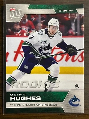 2019-20 Topps Now NHL Sticker #188 Quinn Hughes Vancouver Canucks RC - Image 1 of 2